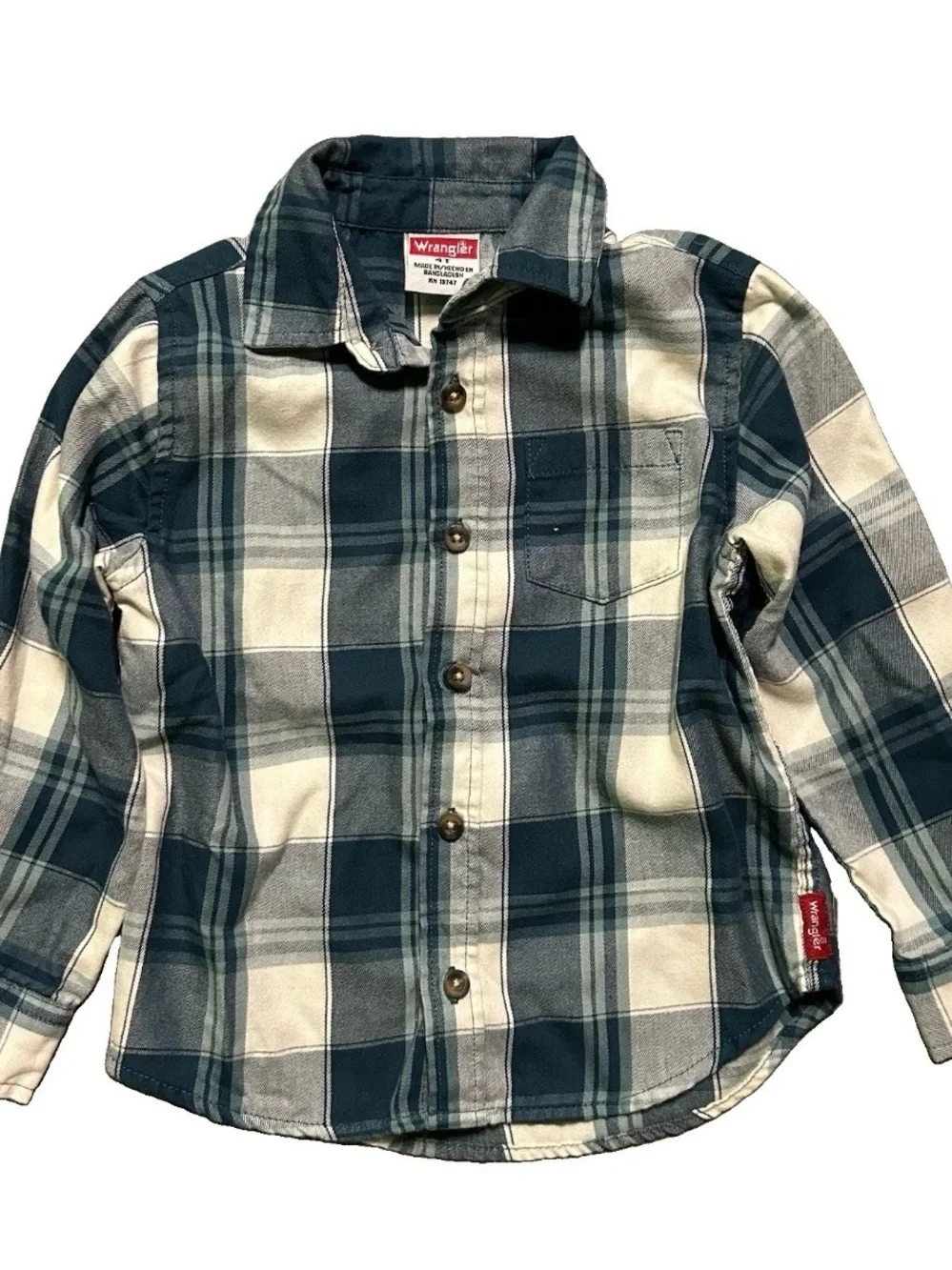 Toddler Boy Wrangler Plaid Button Up Flannel Shirt Size 4T